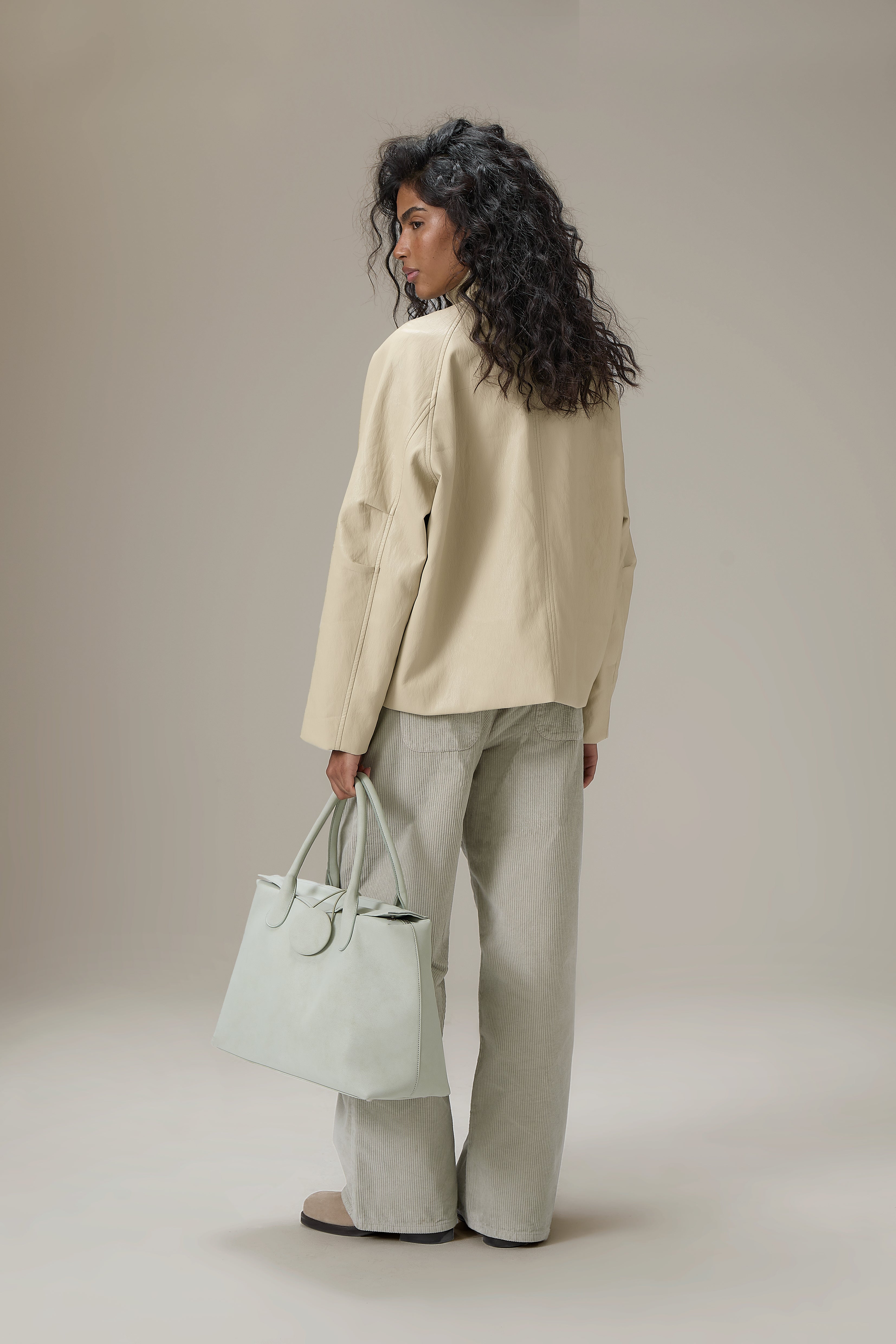 Hollies Classic Faux Leather Jacket in Sand